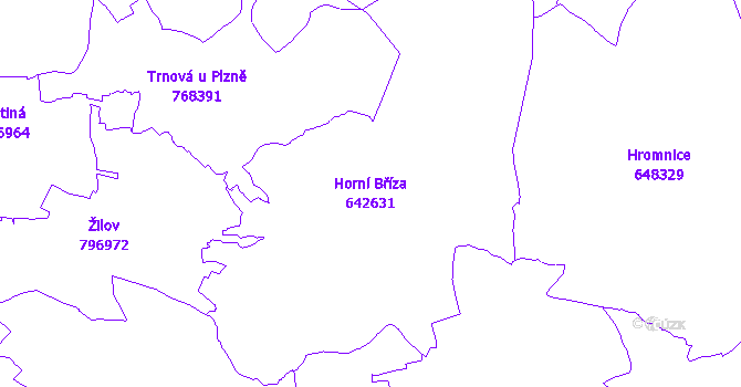 Katastrální mapa Horní Bříza - přehledová mapa katastrálního území