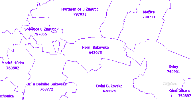 Katastrální mapa Horní Bukovsko - přehledová mapa katastrálního území
