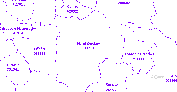 Katastrální mapa Horní Cerekev - přehledová mapa katastrálního území