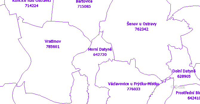 Katastrální mapa Horní Datyně - přehledová mapa katastrálního území