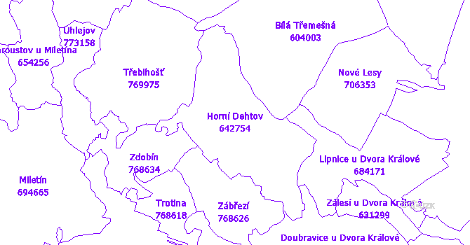 Katastrální mapa Horní Dehtov