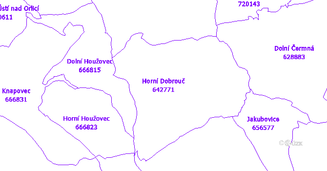 Katastrální mapa Horní Dobrouč - přehledová mapa katastrálního území