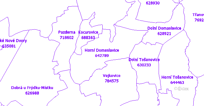 Katastrální mapa Horní Domaslavice - přehledová mapa katastrálního území