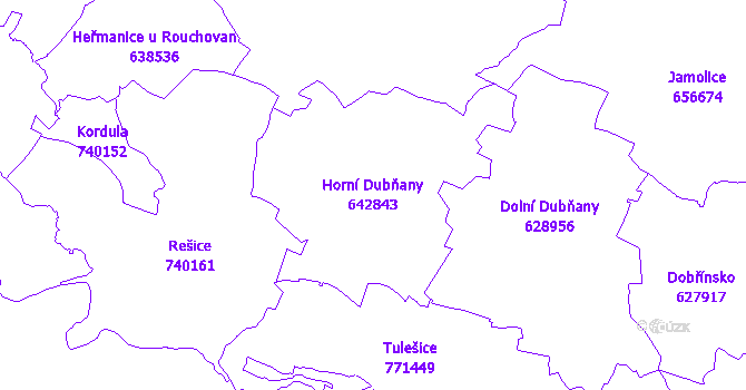 Katastrální mapa Horní Dubňany - přehledová mapa katastrálního území