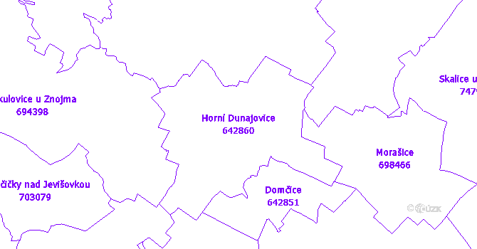 Katastrální mapa Horní Dunajovice - přehledová mapa katastrálního území