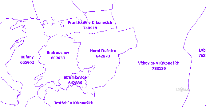 Katastrální mapa Horní Dušnice - přehledová mapa katastrálního území