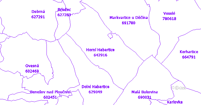 Katastrální mapa Horní Habartice - přehledová mapa katastrálního území