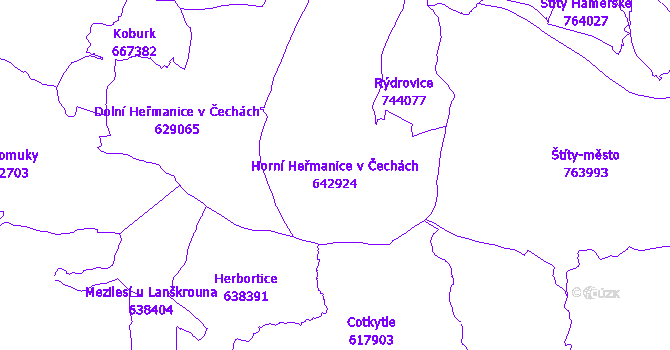 Katastrální mapa Horní Heřmanice v Čechách - přehledová mapa katastrálního území