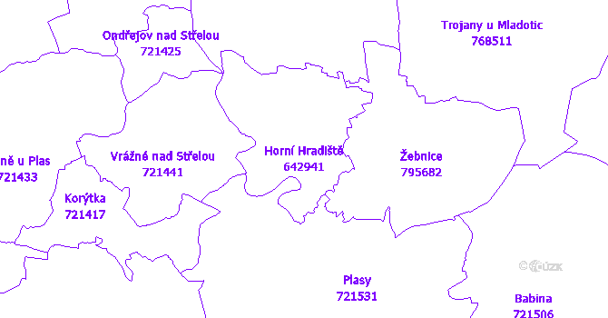 Katastrální mapa Horní Hradiště - přehledová mapa katastrálního území