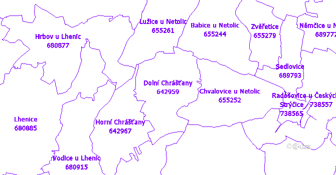 Katastrální mapa Dolní Chrášťany - přehledová mapa katastrálního území