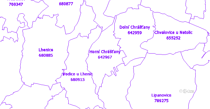 Katastrální mapa Horní Chrášťany - přehledová mapa katastrálního území