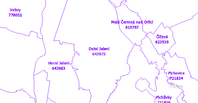 Katastrální mapa Dolní Jelení - přehledová mapa katastrálního území