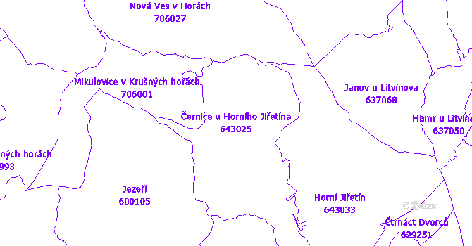 Katastrální mapa Černice u Horního Jiřetína - přehledová mapa katastrálního území