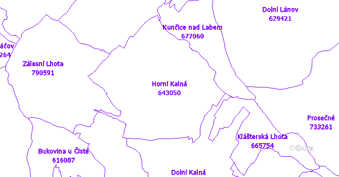 Katastrální mapa Horní Kalná - přehledová mapa katastrálního území