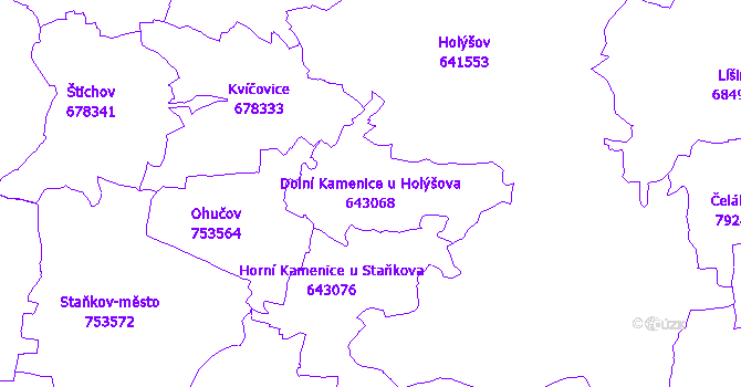 Katastrální mapa Dolní Kamenice u Holýšova - přehledová mapa katastrálního území