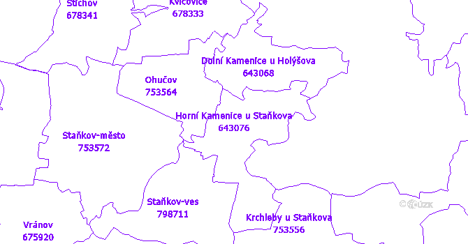 Katastrální mapa Horní Kamenice u Staňkova - přehledová mapa katastrálního území