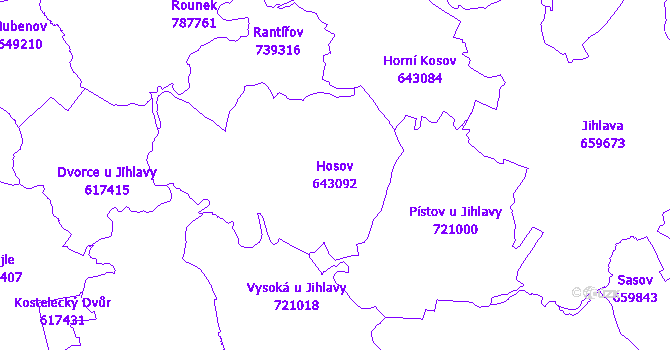 Katastrální mapa Hosov - přehledová mapa katastrálního území