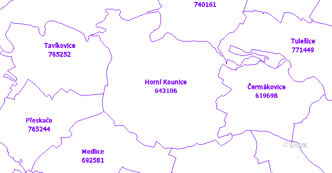Katastrální mapa Horní Kounice - přehledová mapa katastrálního území