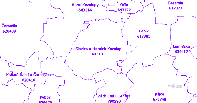 Katastrální mapa Slavice u Horních Kozolup - přehledová mapa katastrálního území