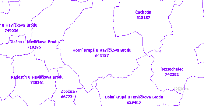 Katastrální mapa Horní Krupá u Havlíčkova Brodu - přehledová mapa katastrálního území