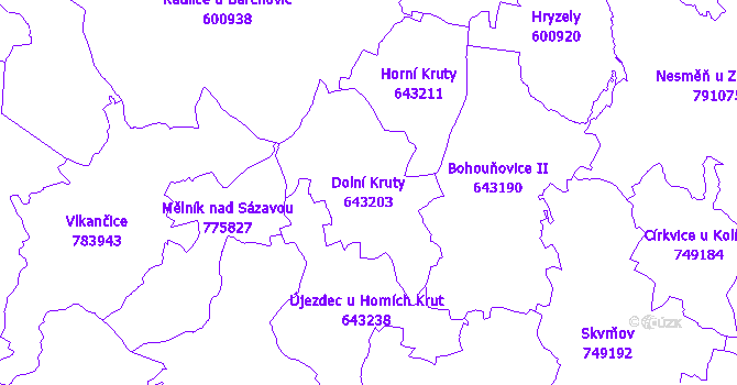 Katastrální mapa Dolní Kruty - přehledová mapa katastrálního území