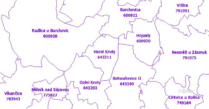 Katastrální mapa Horní Kruty - přehledová mapa katastrálního území