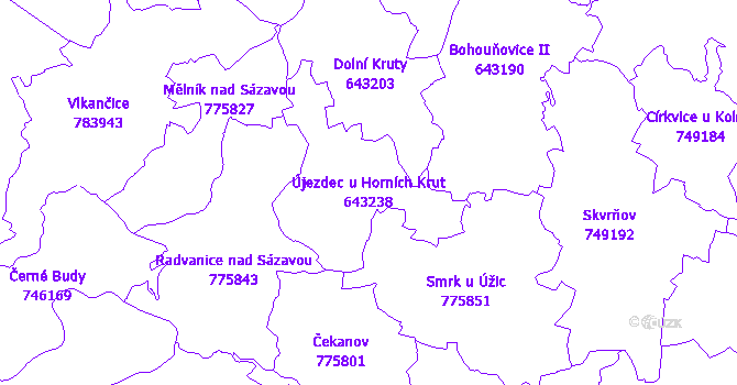 Katastrální mapa Újezdec u Horních Krut - přehledová mapa katastrálního území