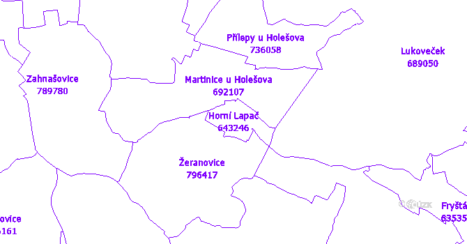 Katastrální mapa Horní Lapač - přehledová mapa katastrálního území