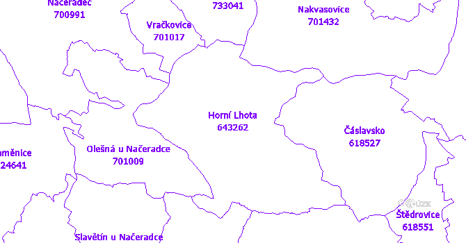 Katastrální mapa Horní Lhota - přehledová mapa katastrálního území