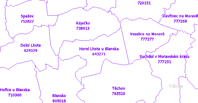 Katastrální mapa Horní Lhota u Blanska - přehledová mapa katastrálního území