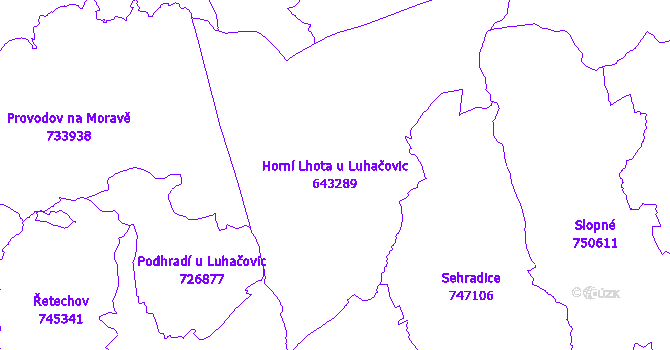 Katastrální mapa Horní Lhota u Luhačovic - přehledová mapa katastrálního území