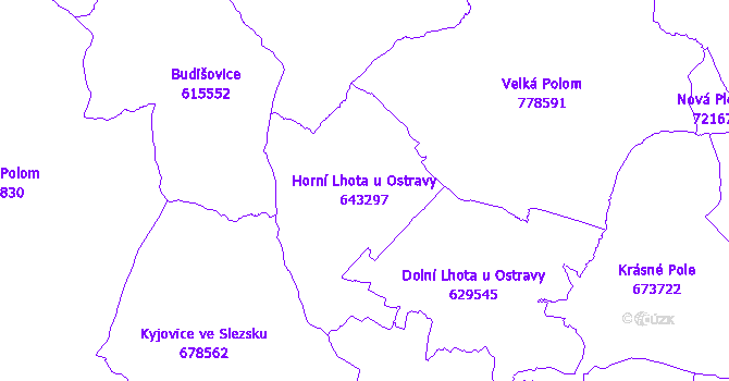 Katastrální mapa Horní Lhota u Ostravy - přehledová mapa katastrálního území