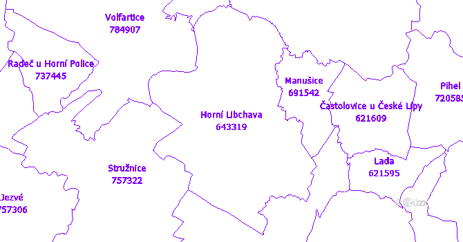 Katastrální mapa Horní Libchava - přehledová mapa katastrálního území