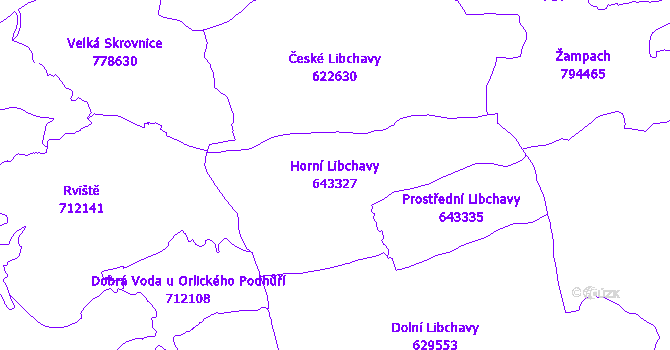 Katastrální mapa Horní Libchavy - přehledová mapa katastrálního území