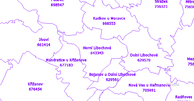 Katastrální mapa Horní Libochová - přehledová mapa katastrálního území