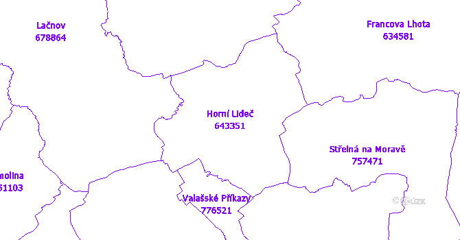 Katastrální mapa Horní Lideč - přehledová mapa katastrálního území