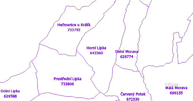 Katastrální mapa Horní Lipka - přehledová mapa katastrálního území