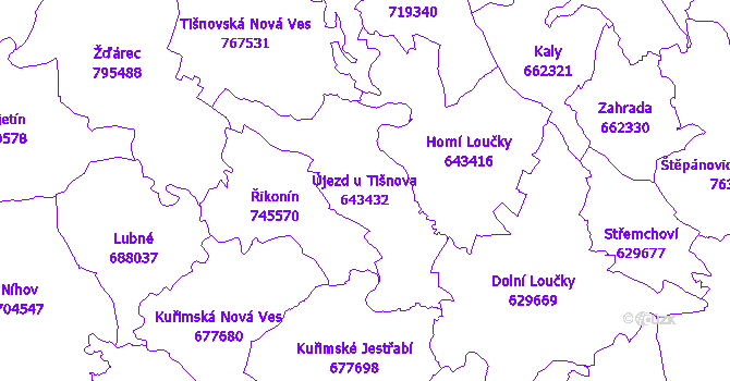 Katastrální mapa Újezd u Tišnova - přehledová mapa katastrálního území