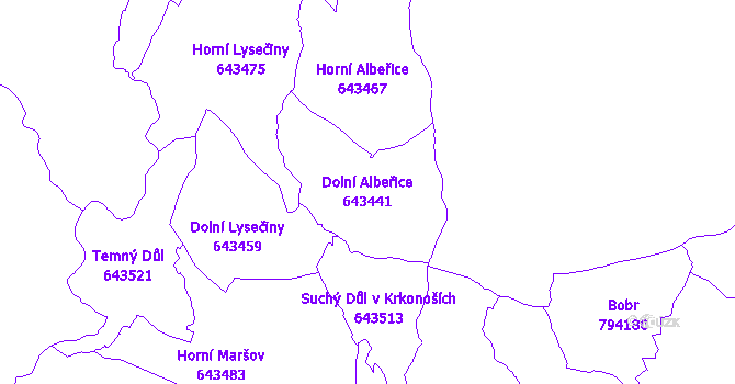 Katastrální mapa Dolní Albeřice - přehledová mapa katastrálního území
