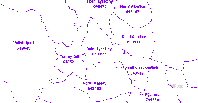 Katastrální mapa Dolní Lysečiny - přehledová mapa katastrálního území