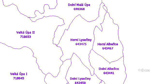 Katastrální mapa Horní Lysečiny - přehledová mapa katastrálního území