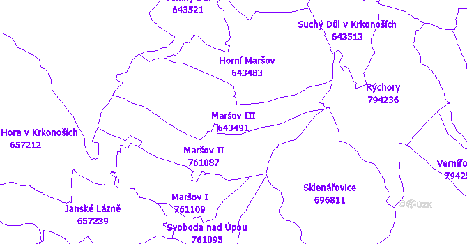 Katastrální mapa Maršov III - přehledová mapa katastrálního území