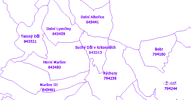 Katastrální mapa Suchý Důl v Krkonoších
