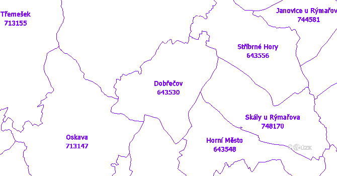 Katastrální mapa Dobřečov - přehledová mapa katastrálního území
