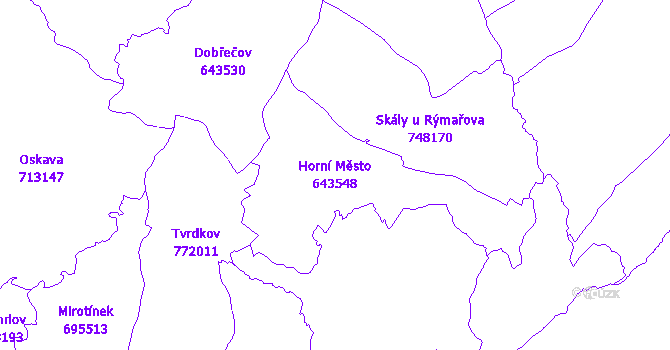 Katastrální mapa Horní Město - přehledová mapa katastrálního území
