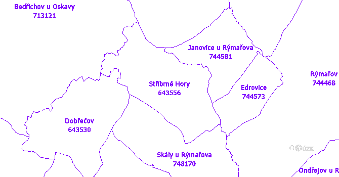 Katastrální mapa Stříbrné Hory - přehledová mapa katastrálního území