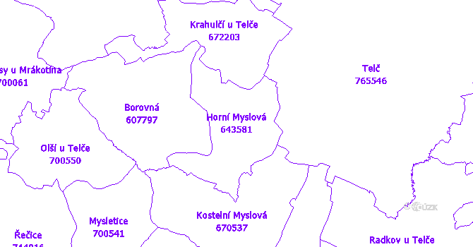 Katastrální mapa Horní Myslová - přehledová mapa katastrálního území