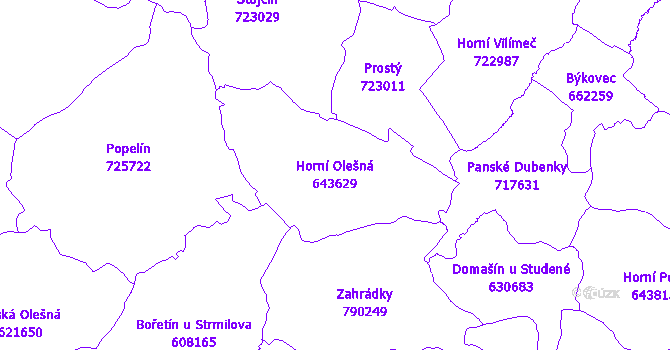 Katastrální mapa Horní Olešná