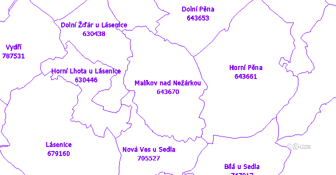 Katastrální mapa Malíkov nad Nežárkou - přehledová mapa katastrálního území