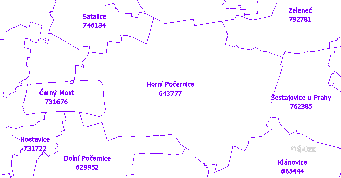 Katastrální mapa Horní Počernice - přehledová mapa katastrálního území